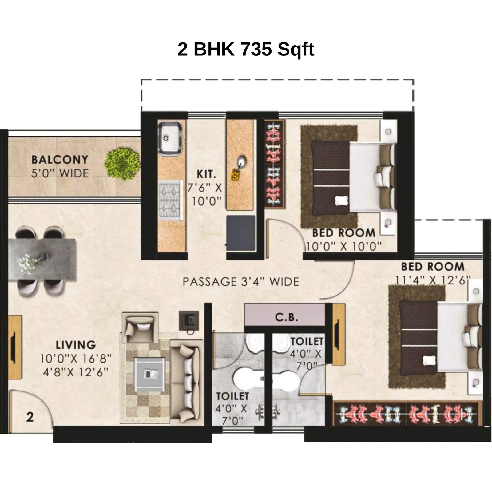 Wembley-Floor-Plan-2-BHK-735-Sqft